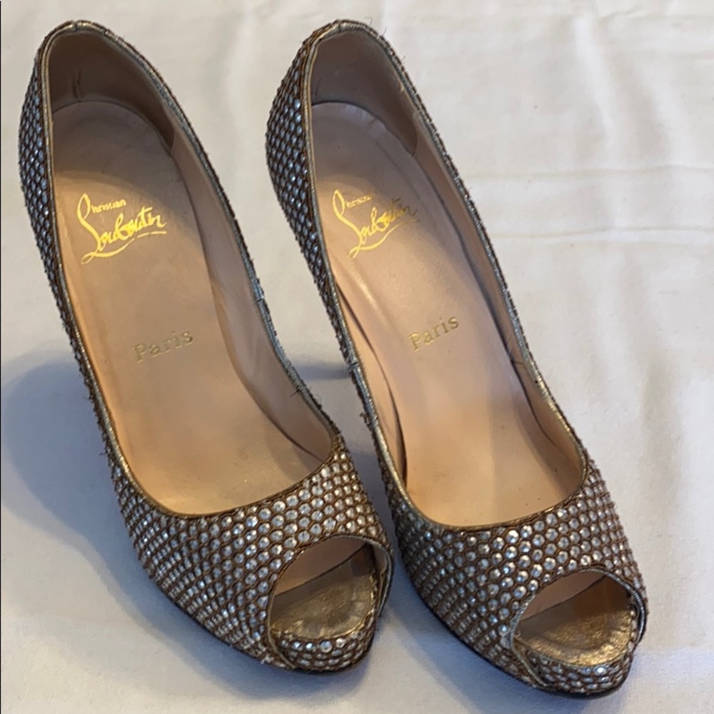 Christian Louboutin Sz-40.5 platform slvr/gold